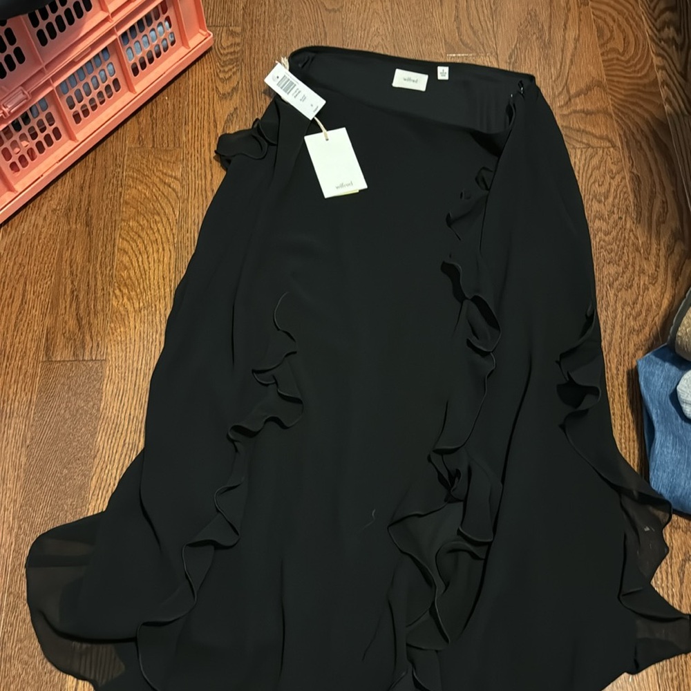 Aritzia x Wilfred “Raval” Black Ruffle-Trim Asymmetric Midi Skirt - Picture 8 of 8